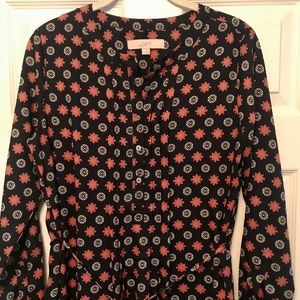LOFT navy blue patterned shirt dress, size S